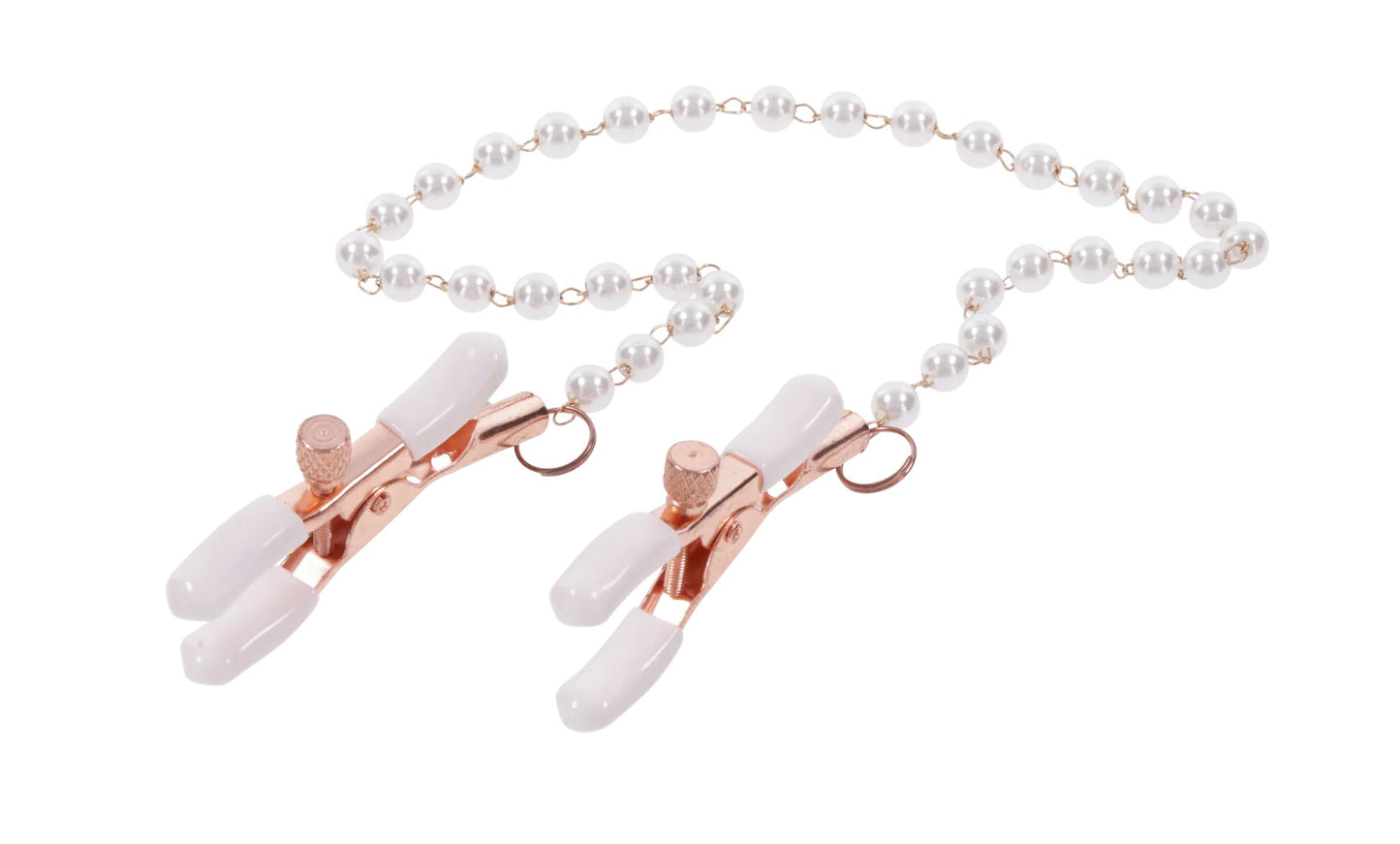 Adjustable Nipple Clamps with Pearl Chain - Pink & Gold BDSM Jewelry