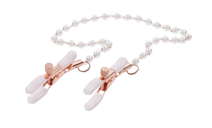 Adjustable Nipple Clamps with Pearl Chain - Pink & Gold BDSM Jewelry
