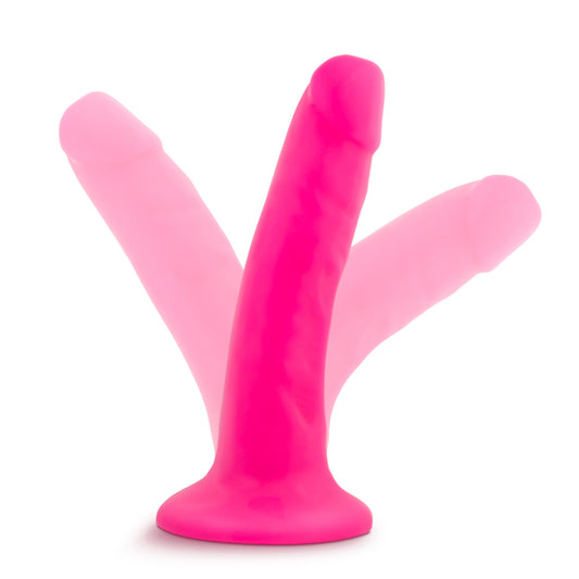 Neon Pink Dual Density Suction Cup Dildo 5.5" - Realistic Feel
