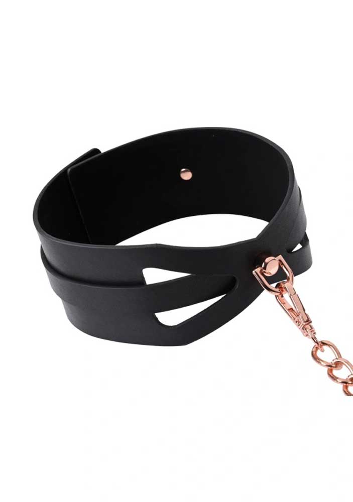Brat Rose Gold Chain Collar & Leash Set - Rose Gold/Black