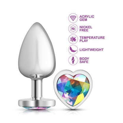 Large Iridescent Heart Jeweled Butt Plug - Metal Anal Plug Temperature Play