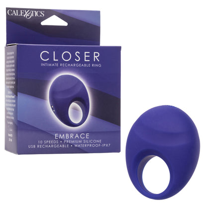 Rechargeable Couples Vibrating Cock Ring - 10 Speeds, Textured, Waterproof Blue