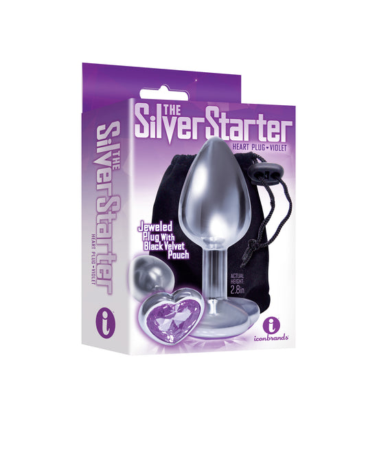 "The 9's the Silver Starter Heart Bejeweled Stainless Steel Plug - Violet ICB2610-2"