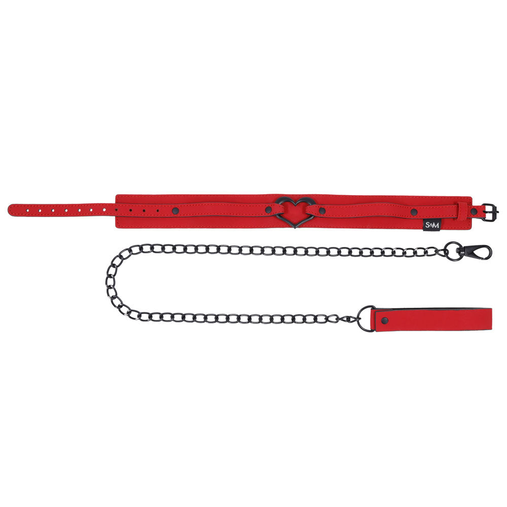Amor Heart Collar & Leash Set - Red Faux Leathe