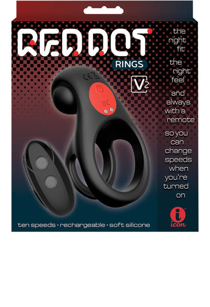 Rechargeable Couples Vibrating Cock Ring with Clitoral Stimulator - Black/Red