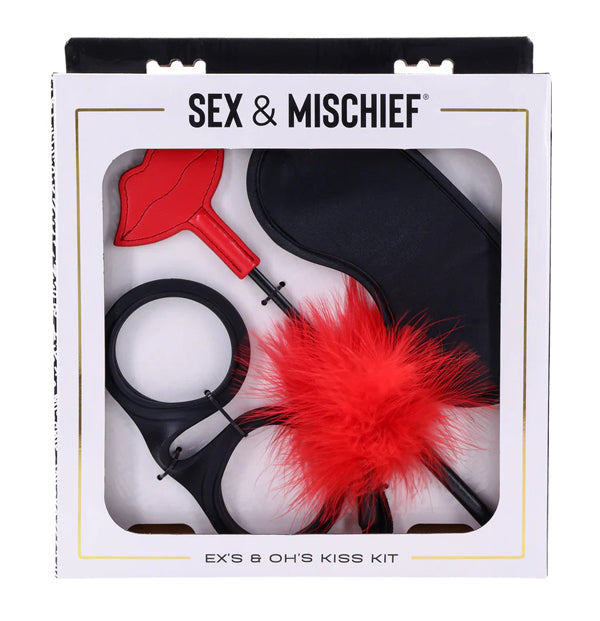 Ex's & Oh's Kiss Sensual Play Kit - 4 Pieces Red Black