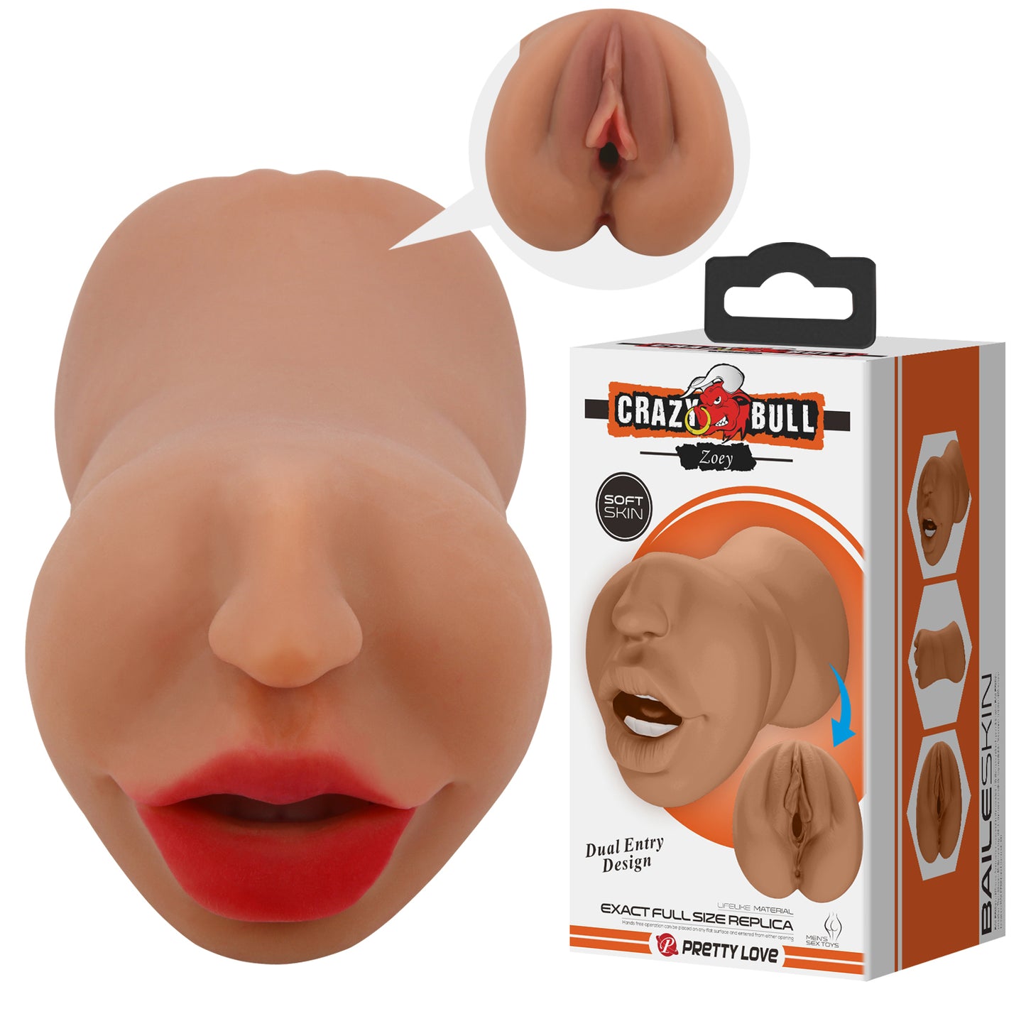Realistic Mouth Male Masturbator - Hand-Painted Lips Deep Ribbed Tunnel 6.7 Inches