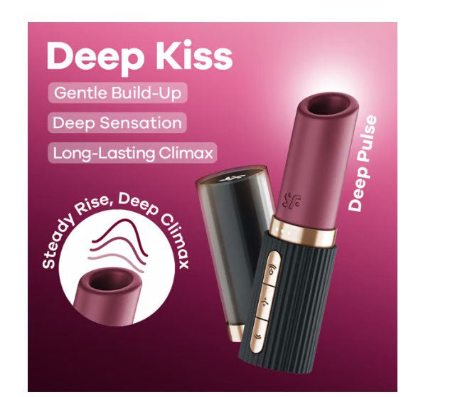 Deep Kiss Lipstick Air Pulse Clitoral Stimulator - Burgundy