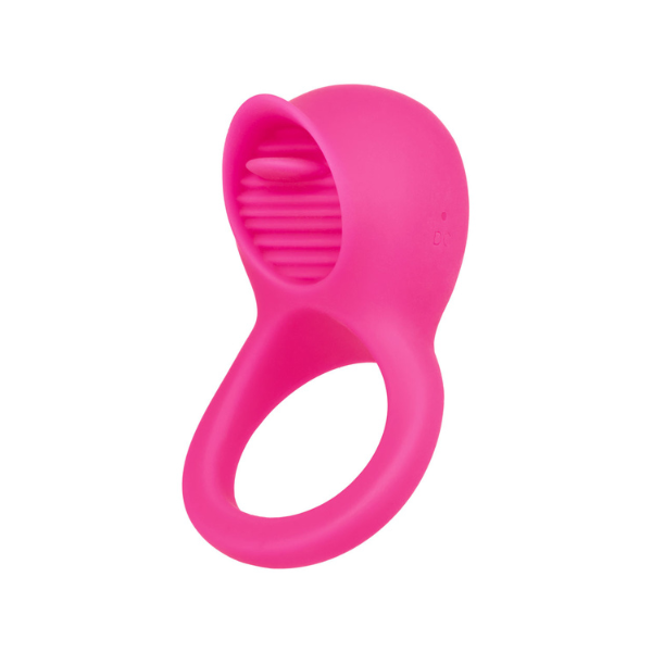 Rechargeable Tongue Vibrating Cock Ring - Silicone Teasing Tongue Enhancer, 12 Modes Pink