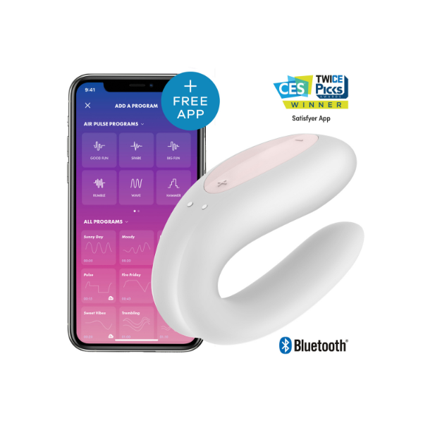 Satisfyer Double Joy App-Controlled Couples Vibrator - U-Shape Dual Stimulation, Waterproof White