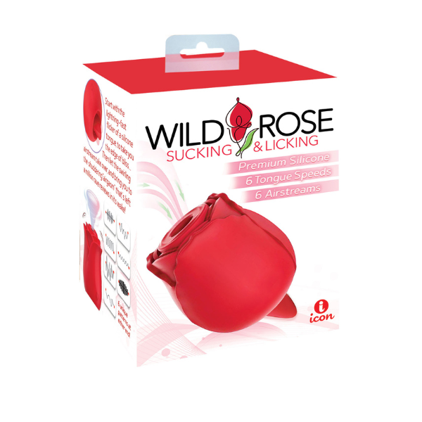 Wild Rose Sucking & Licking Clitoral Stimulator - Red Dual Air Pulse & Tongue Toy