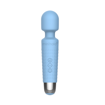 Halo Mini Wand Vibrator 20 Patterns Flexible Neck Waterproof Light Blue Rechargeable