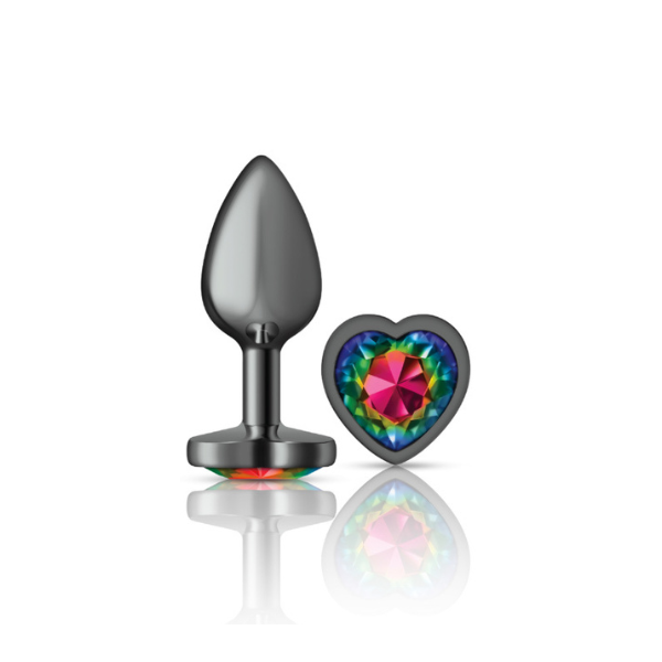 Rainbow Heart Gem Gunmetal Anal Plug Small - Cheeky Charms