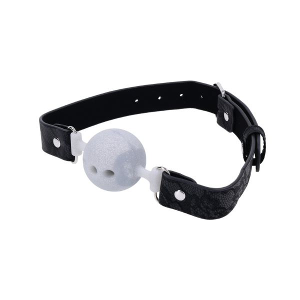 Breathable Silicone Ball Gag with White Lace Strap - BDSM Gag