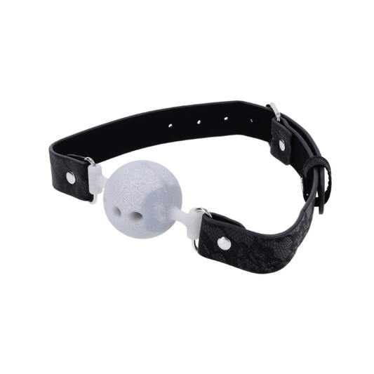 Breathable Silicone Ball Gag with White Lace Strap - BDSM Gag