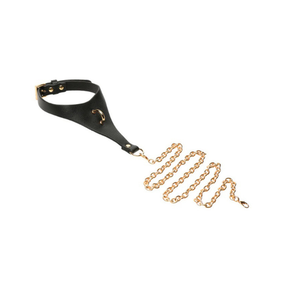 Vegan Leather Adjustable Collar - Black with Gold Hardware