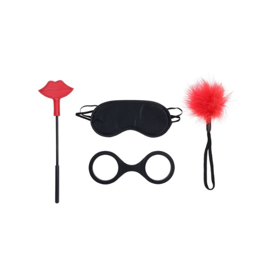 Ex's & Oh's Kiss Sensual Play Kit - 4 Pieces Red Black
