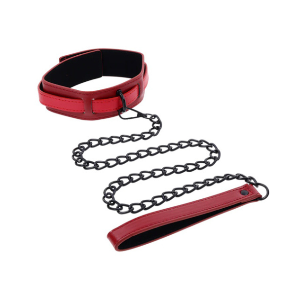 Ex's & Oh's Vegan Collar and Chain Leash Set - Red Black