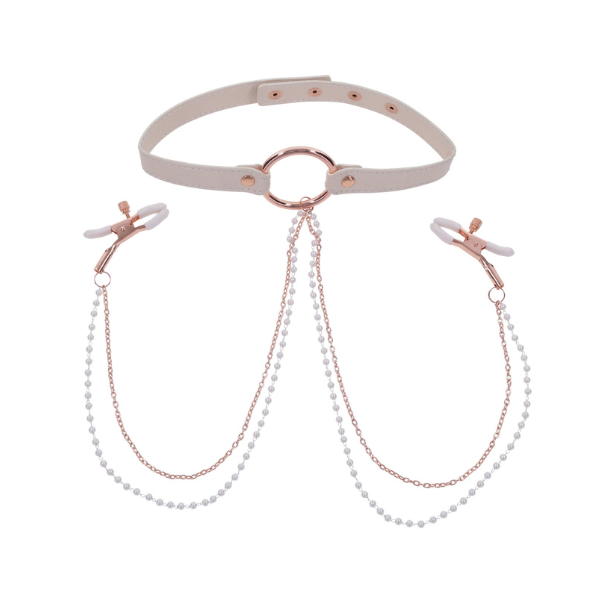 Peaches n Cream Nipple Clamp Collar - Rose Gold Chain