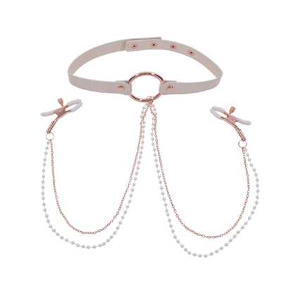 Peaches n Cream Nipple Clamp Collar - Rose Gold Chain