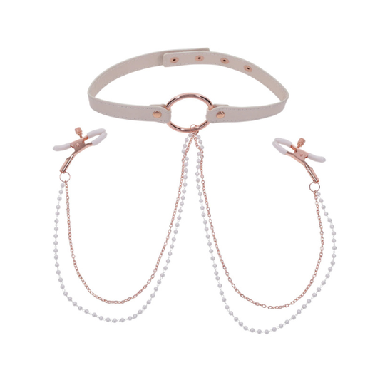 Peaches n Cream Nipple Clamp Collar - Rose Gold Chain