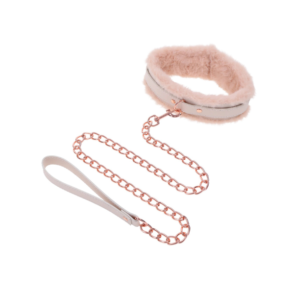 Peaches n Cream Vegan Collar and Leash - Rose Gold Pink Plush