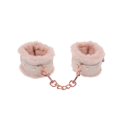 Peaches n Cream Plush Cuffs with Chain - Rose Gold Pink
