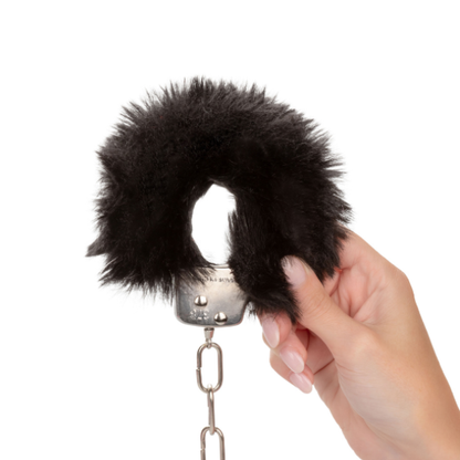 Ultra Fluffy Furry Wrist Cuffs - Adjustable Black BDSM Restraints with Quick-Release