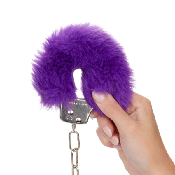 Ultra Fluffy Furry Wrist Cuffs - Adjustable Purple BDSM Restraints with Quick-Release