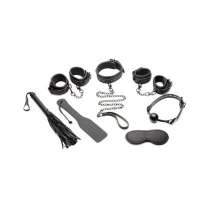 10-Piece Couples Bondage Kit - Black BDSM Starter Set with Cuffs, Collar, Blindfold, Paddle & Flogger