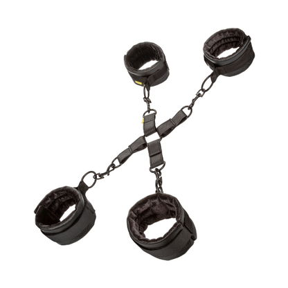 Hogtie BDSM Adjustable Padded Cuffs Set with Hog Tie Connector - Black