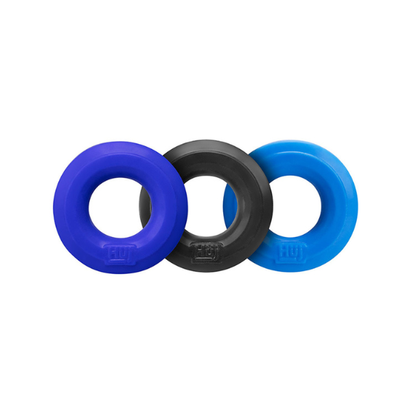 HUJ C-Ring Silicone Cock Ring Set – Non-Slip Blue Multi