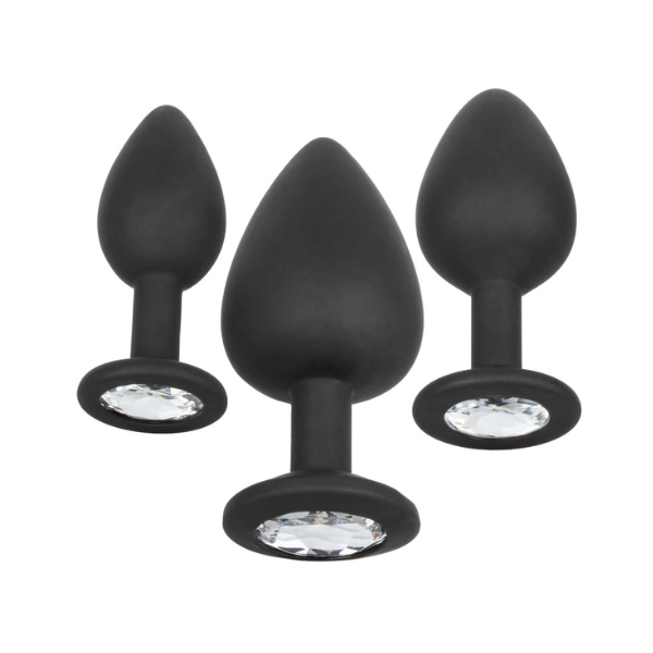 Silicone Gem Anal Training Kit - 3-Piece Jeweled Butt Plug Set