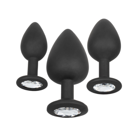 Silicone Gem Anal Training Kit - 3-Piece Jeweled Butt Plug Set