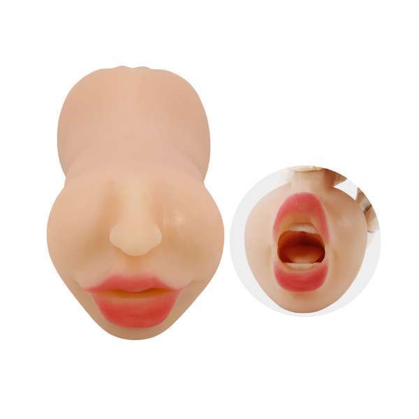 Realistic Mouth Male Masturbator - Hand-Painted Lips Deep Ribbed Tunnel 6.7 Inches