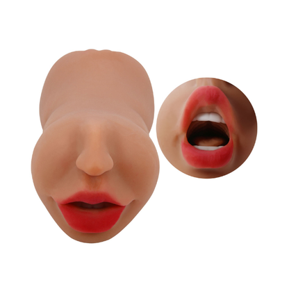 Realistic Mouth Male Masturbator - Hand-Painted Lips Deep Ribbed Tunnel 6.7 Inches