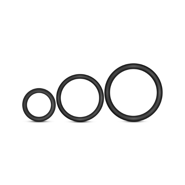 Glow Silicone Cock Ring Set - 3 Sizes Erection Enhancer Kit, Stretchy & Boilable Black
