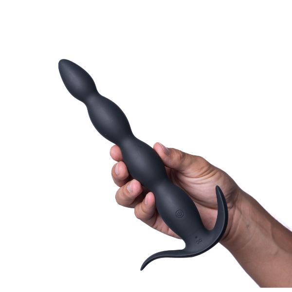 Remote Control Rechargeable Vibrating Anal Plug with Beaded Design - Black