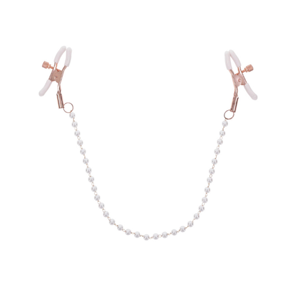 Adjustable Nipple Clamps with Pearl Chain - Pink & Gold BDSM Jewelry