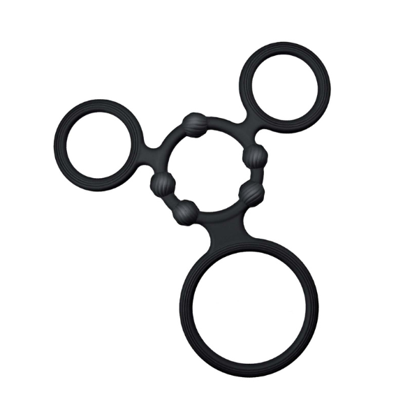 Quad Cock Ring Set for Men - 4 Textured Silicone Erection Enhancers Blac