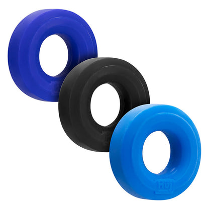 HUJ C-Ring Silicone Cock Ring Set – Non-Slip Blue Multi