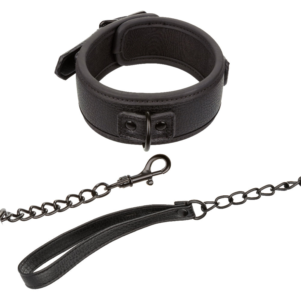 Nocturnal Collection Adjustable BDSM Collar & Chain Leash - Black