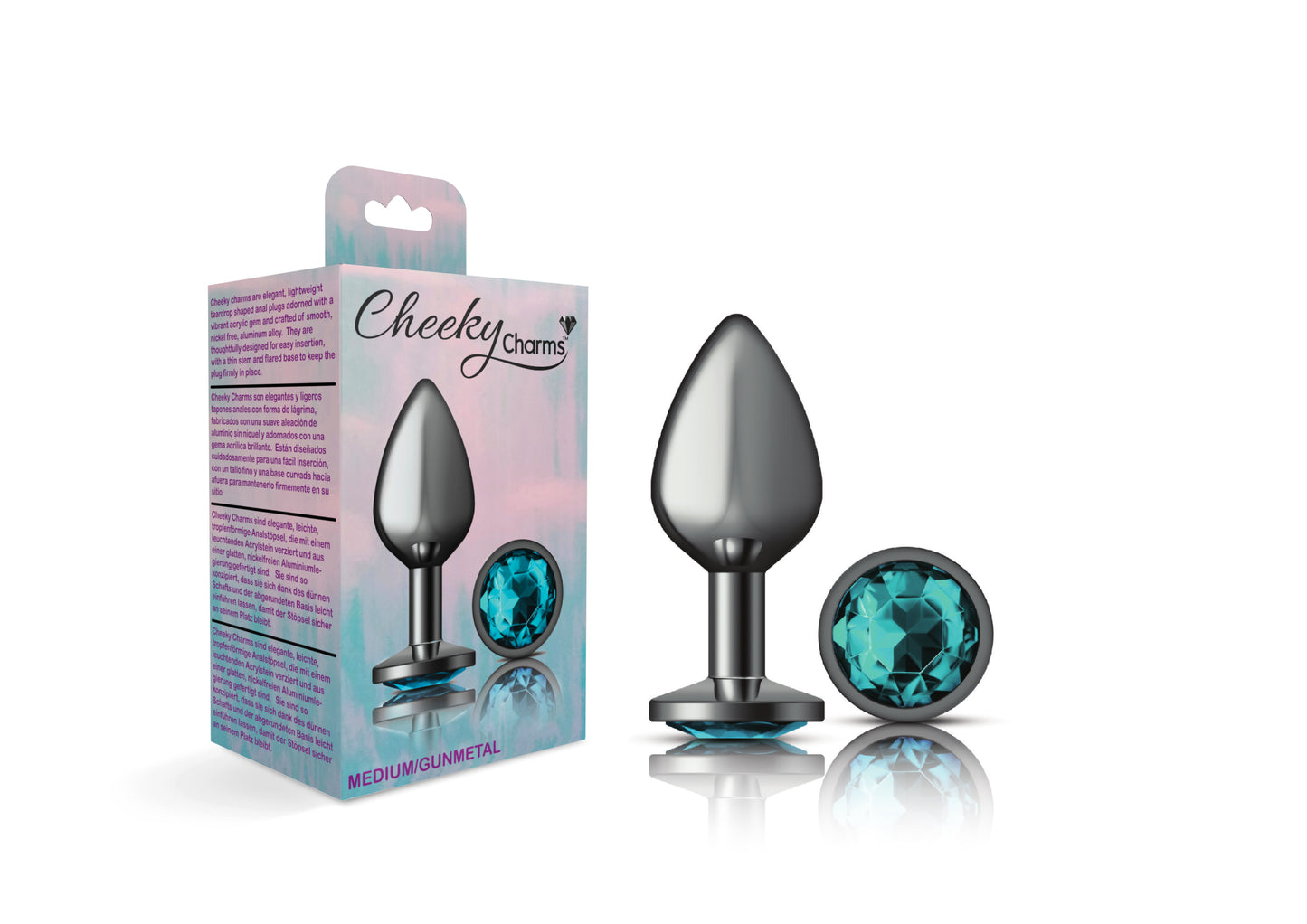 Medium Teal Gem Metal Butt Plug - Jeweled Anal Plug Temperature Play