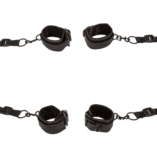Adjustable Padded Bondage Cuffs Wrist & Ankle Set - Black
