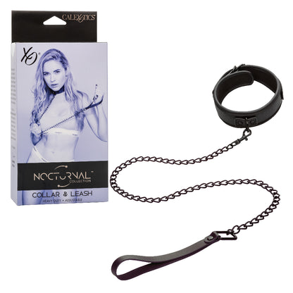 Nocturnal Collection Adjustable BDSM Collar & Chain Leash - Black