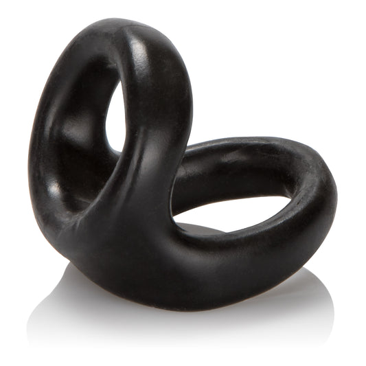 Dual Cock Ring with Scrotum Support - Black TPR