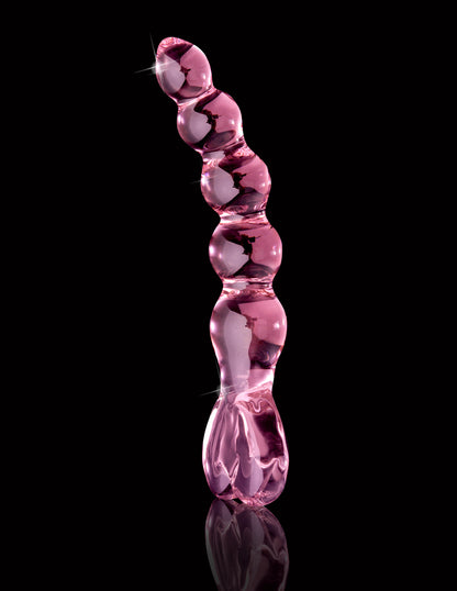 6" Curved Glass G-Spot Dildo Pink Heart Handle Textured Probe
