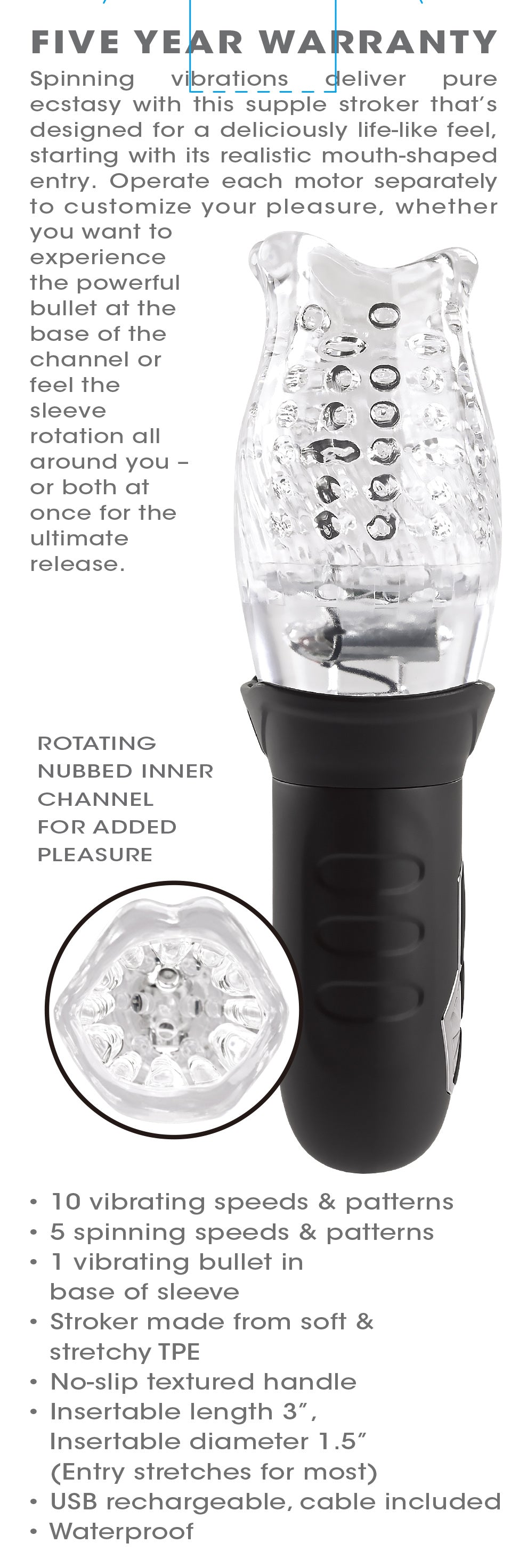Cyclone Realistic Rotating Stroker - 10-Speed Vibrating Masturbator