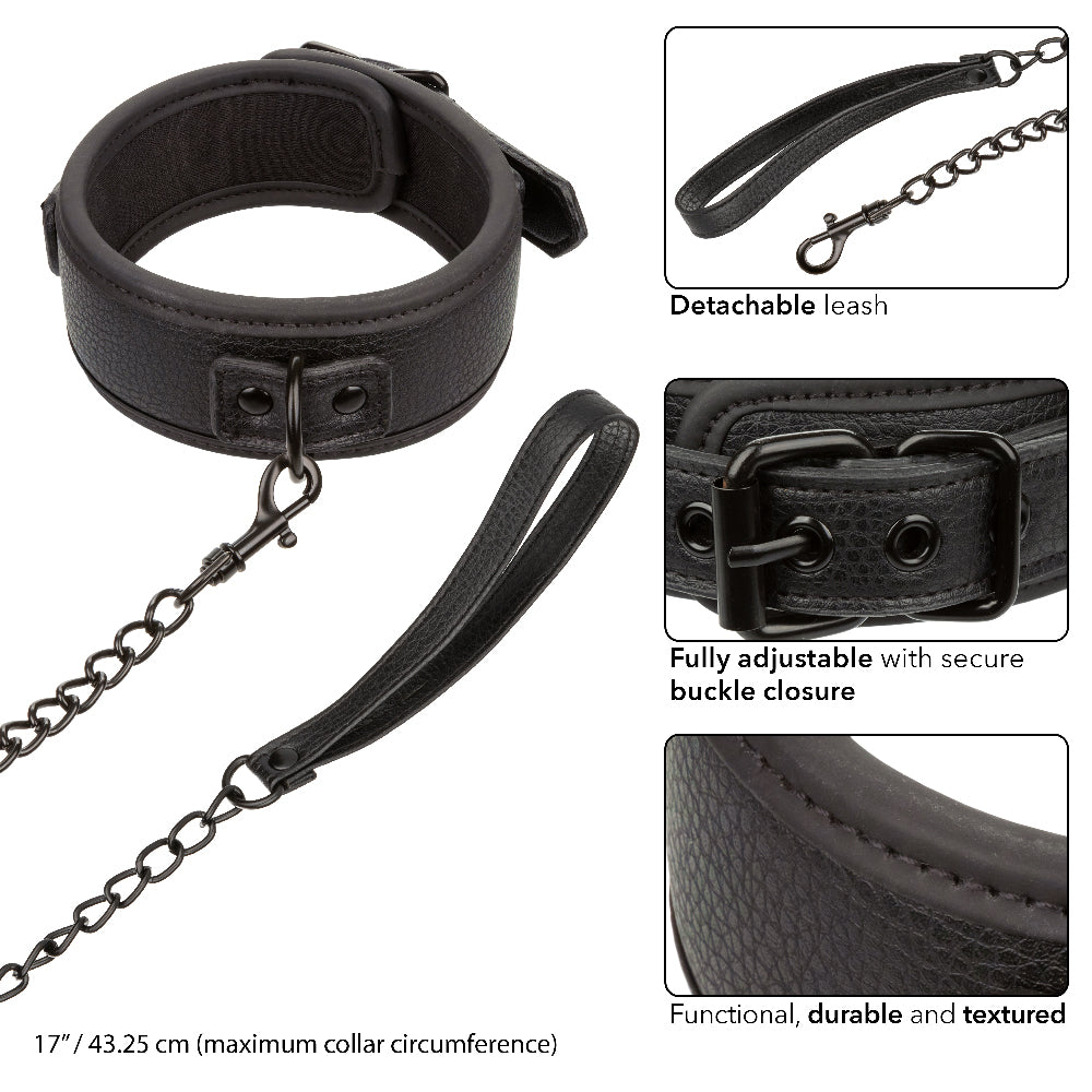 Nocturnal Collection Adjustable BDSM Collar & Chain Leash - Black