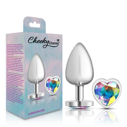 Large Iridescent Heart Jeweled Butt Plug - Metal Anal Plug Temperature Play